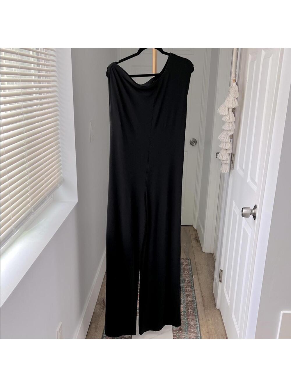 Norma Kamali Drop Shoulder Minimalist Classy Wide Leg Jumpsuit Black Small $165 - Picture 5 of 8